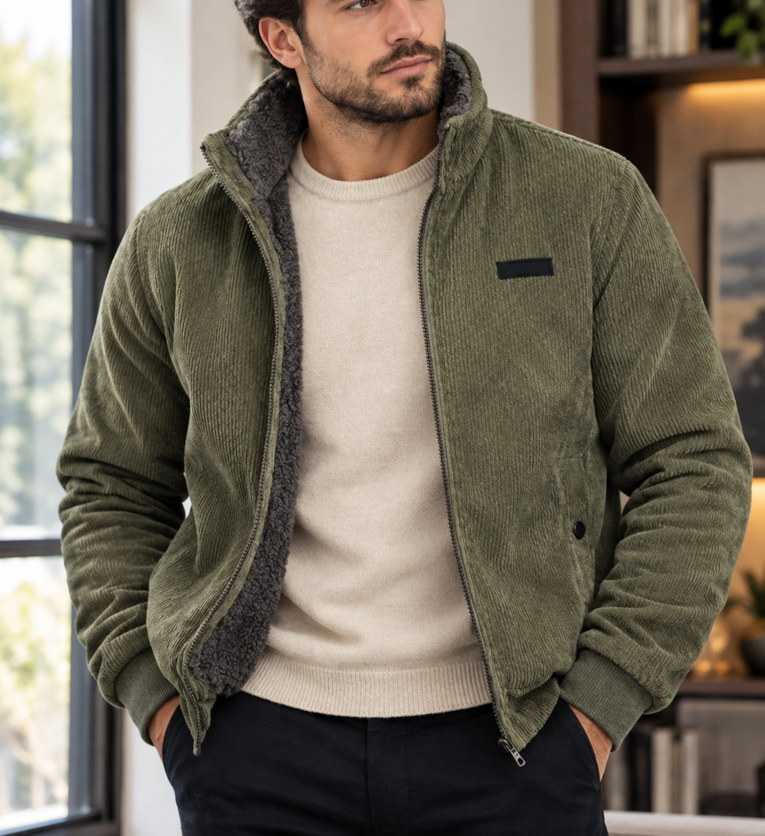 Men's Corduroy Jacket – Insulated Design, Ribbed Texture, Work & Casual Wear