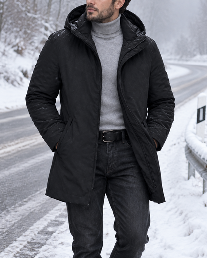 Men's Hooded Coat – Insulated Design, Extended Cut, Work & Formal Wear